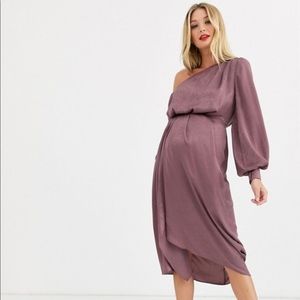 NWT ASOS Maternity one shoulder blouson midi dress